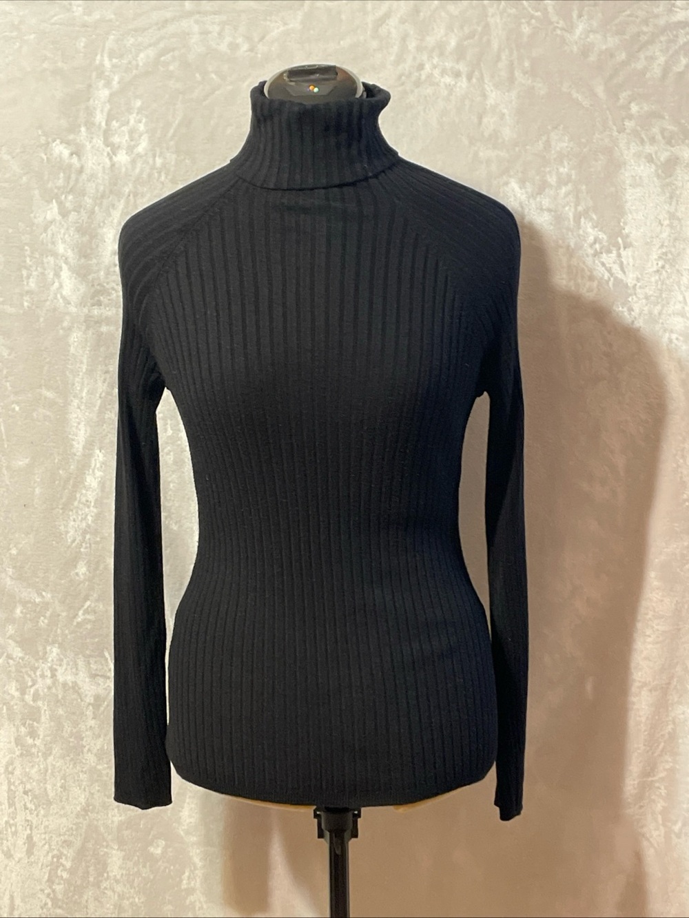 INC International Concepts Black Ribbed Mock Neck Long Sleeve Top